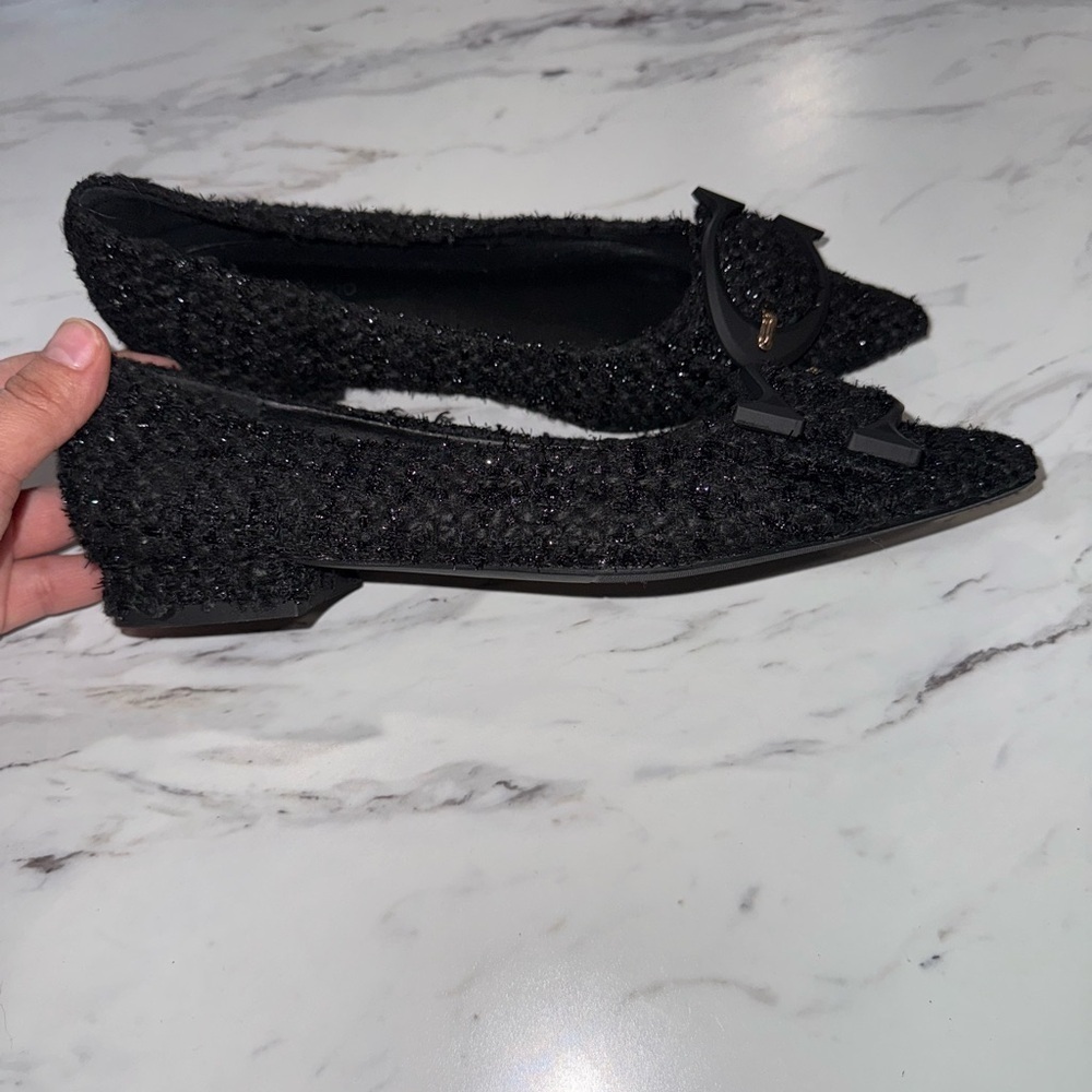 C.Paravano Black tweed pointed toe flats with C Buckle size 36 - Picture 10 of 15